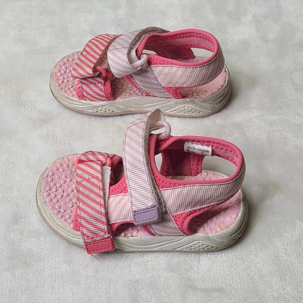Wonder Nation Toddler Pink Striped Open Toe Sandals Adjustable Straps Size 4 - Picture 4 of 7